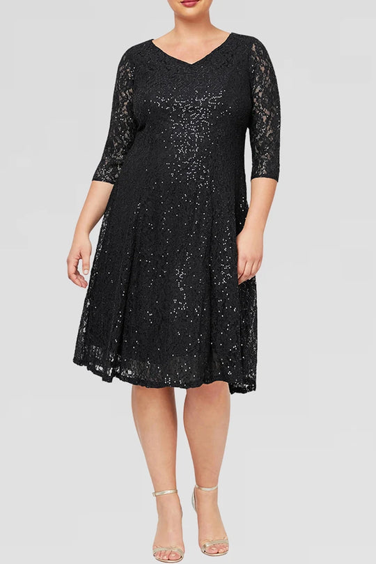 S.L. Fashions Dresses (SLNY) 9419144 V-Neck Sequin Lace Evening Dress