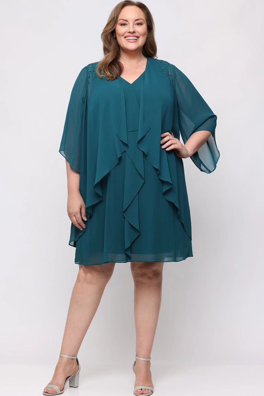 S.L. Fashions Dresses (SLNY) 9470761 V-Neck Open Jacket Cocktail Dress