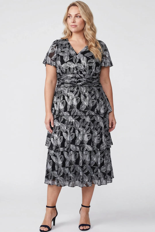 S.L. Fashions Dresses (SLNY) 9479541 Tiered Leaf Print Evening Dress