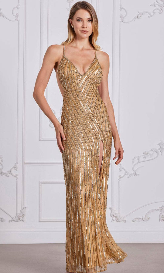 SCALA 80136 - V-Neck Sequined Prom Gown