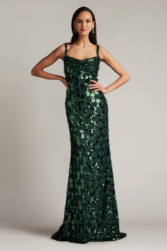Tadashi Shoji SCHB24681L - Tinker Sequin Eyelash Fringe Evening Gown