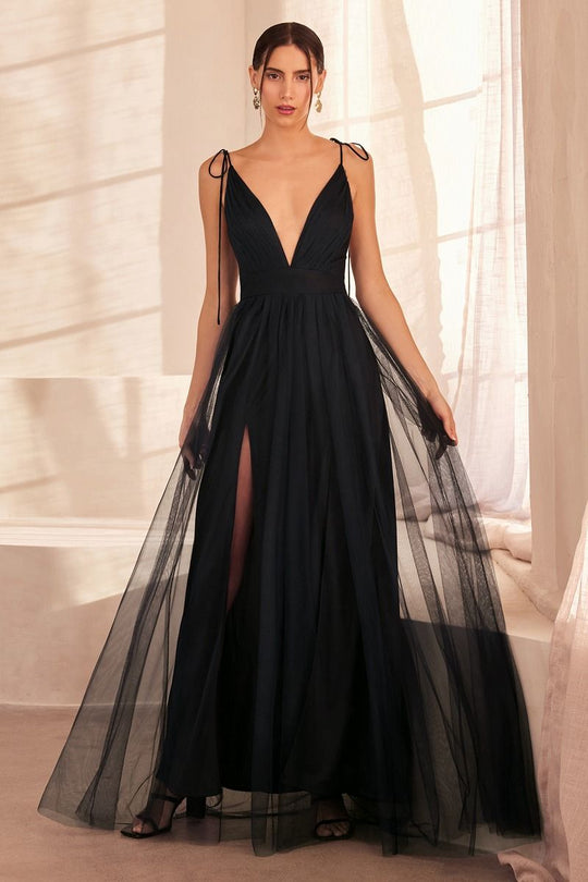Amoris by Ladivine SE005 - Flowy Tulle A Line Formal Dress In Black