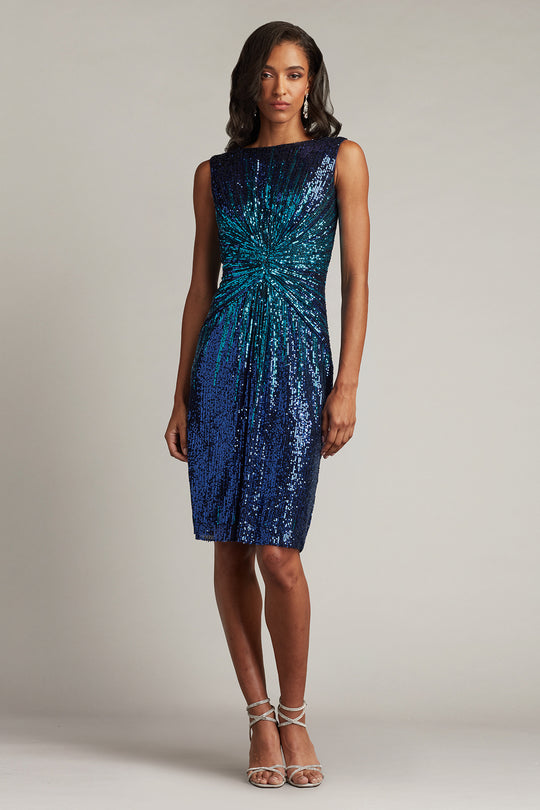 Tadashi Shoji CIR25442M - Bateau Neck Solene Sequin Cocktail Dress