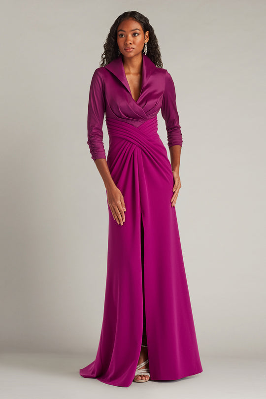Tadashi Shoji CY25802L - Vanguard Collared Contrast High Slit Gown