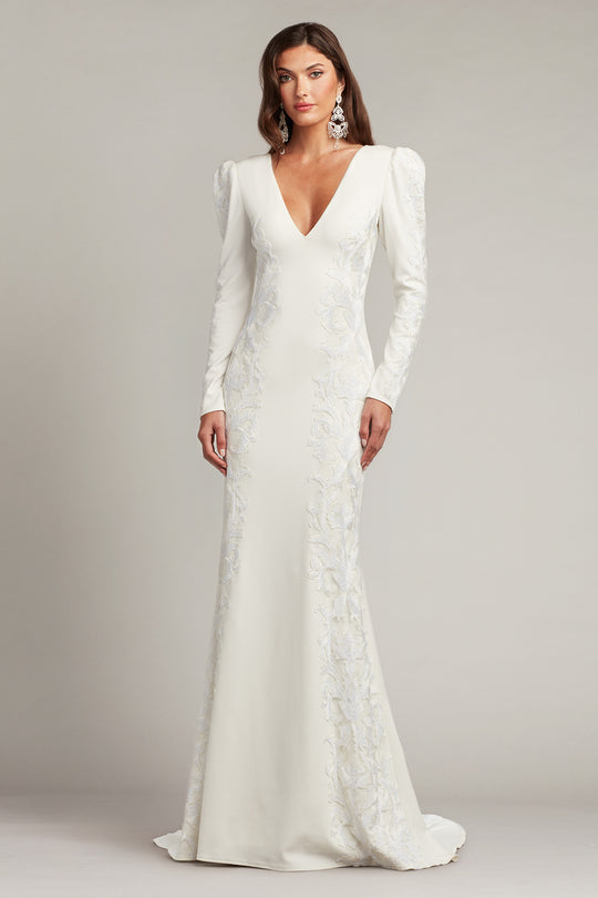 Tadashi Shoji BTE22053LBR - Irelina Puff Sleeve Embroidered Gown