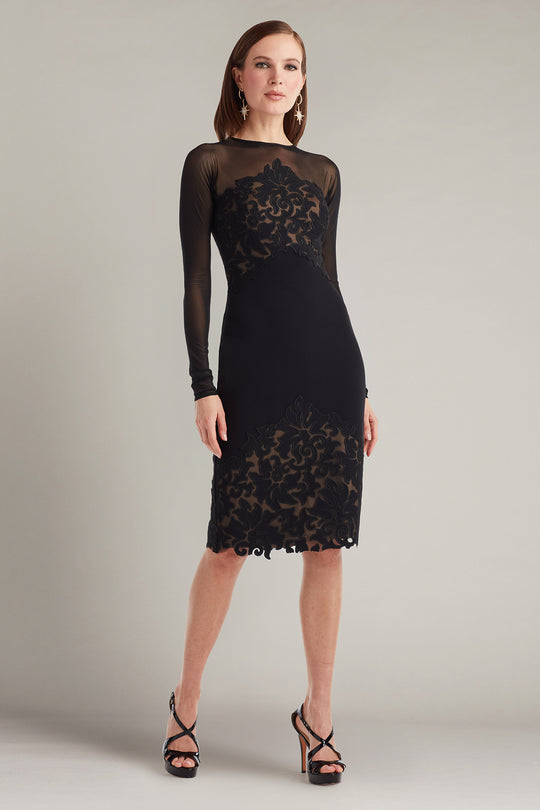 Tadashi Shoji CIN25515M - Calia Laser-Cut Crepe Illusion Evening Dress