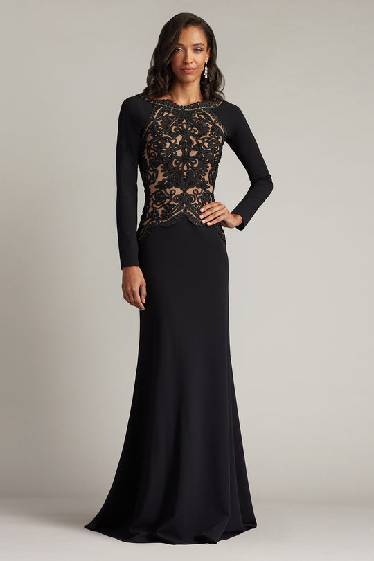 Tadashi Shoji CIM25396L - Nayana Embroidered Crepe Long Sleeve Gown