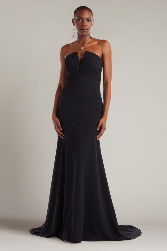 Tadashi Shoji BOS25690L - Vionna Shutter-Pleated Crepe Evening Gown