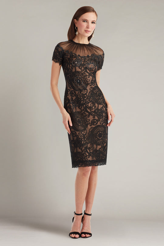 Tadashi Shoji CIT25657MB - Sable Embroidered Tulle Knee-Length Dress