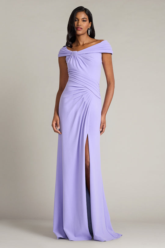 Tadashi Shoji BOS26182L - Pleated Bodice Cap Sleeve Formal Gown