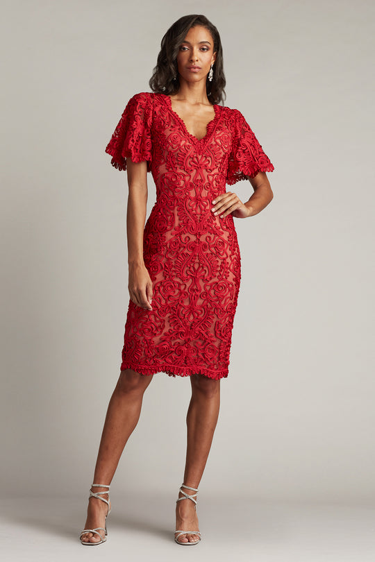 Tadashi Shoji CIM24647M - Arnett Embroidered Flutter Sleeve Formal Dress