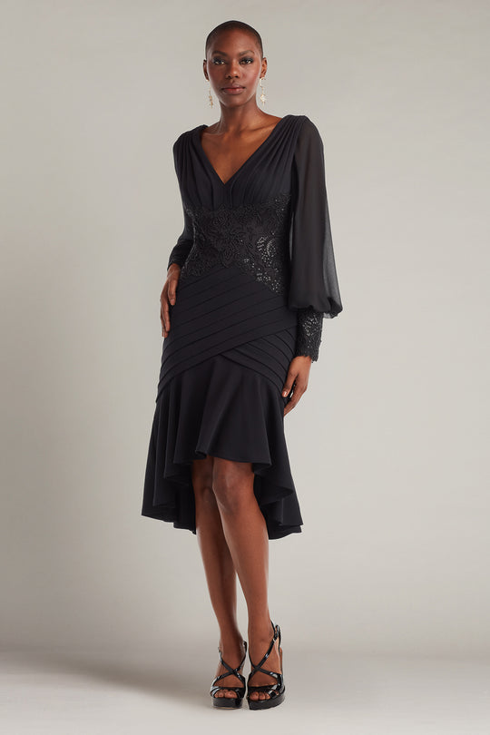 Tadashi Shoji BOS25682M - V-Neck Kalina Blouson Sleeve High-Low Dress