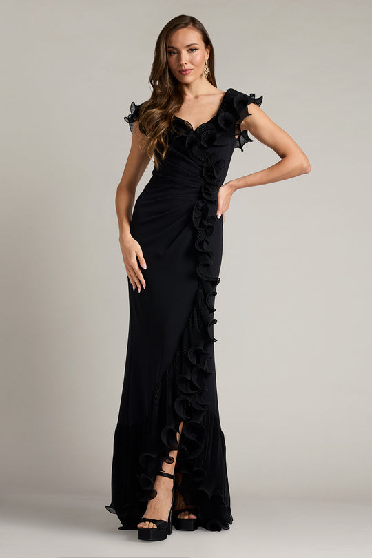 Tadashi Shoji BOS25702L - Leandra Cascading Ruffle Sheath Evening Gown