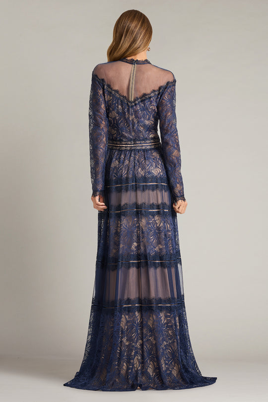Tadashi Shoji CKI26361L - Long Sleeve Debore Orchid Lace Gown