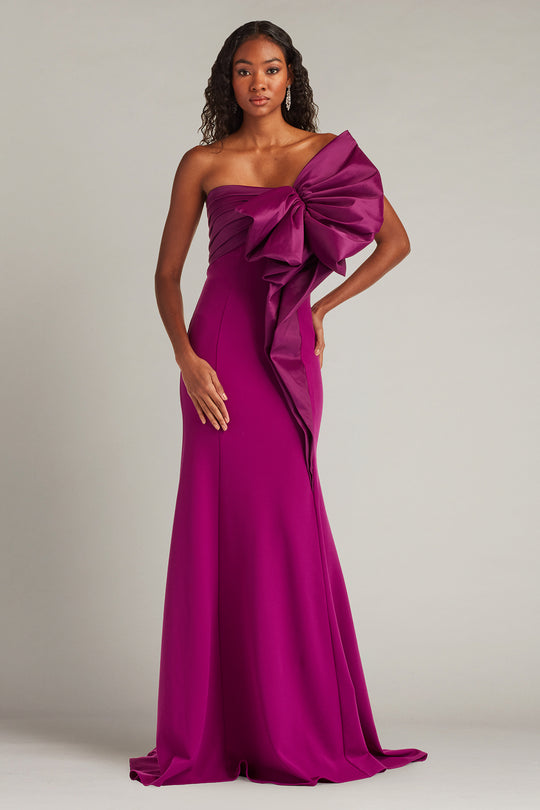 Tadashi Shoji BOS26010L - Breton Sculpted Bow Asymmetric Evening Gown