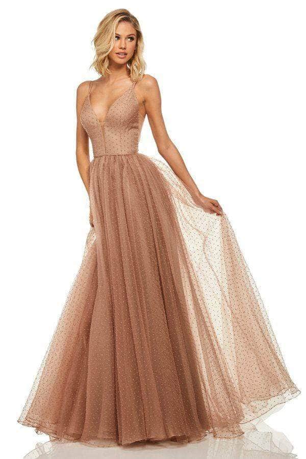Sherri Hill 52812 -Sleeveless Sheer Dotted Prom Gown Prom Dresses 6 / Dark Nude