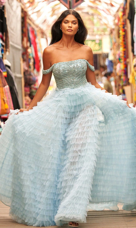 Sherri Hill - 54930 Embellished Off Shoulder Tulle A-line Dress