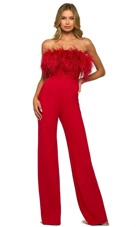 Sherri Hill 55382 Strapless Feathered Jumpsuit