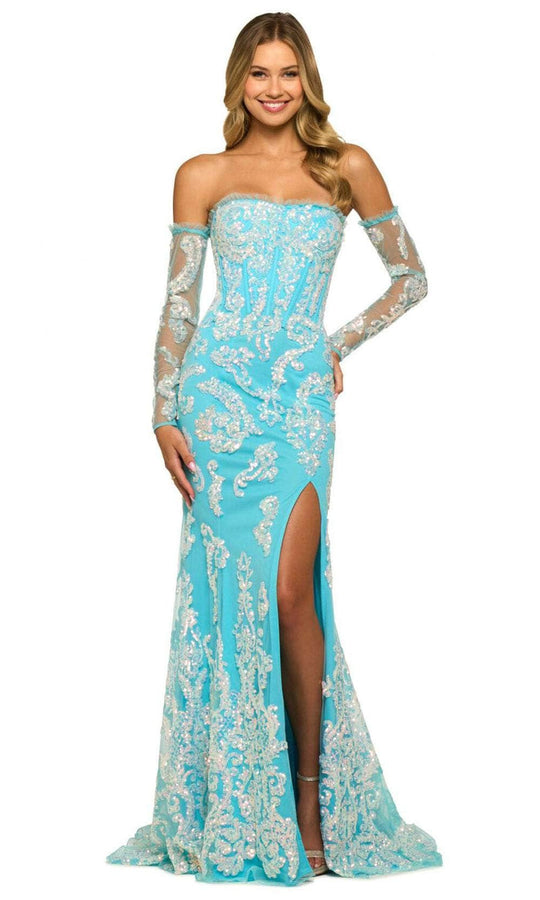 Sherri Hill 55425 - Strapless Sequin Lace Prom Gown