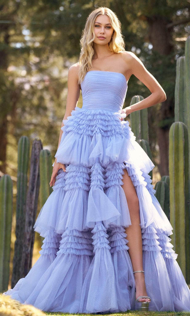 Sleeveless A-line Ruched Prom Dress Open Back Sweetheart V Neck Ruched Tiered Prom Dress / Prom Dress In Store