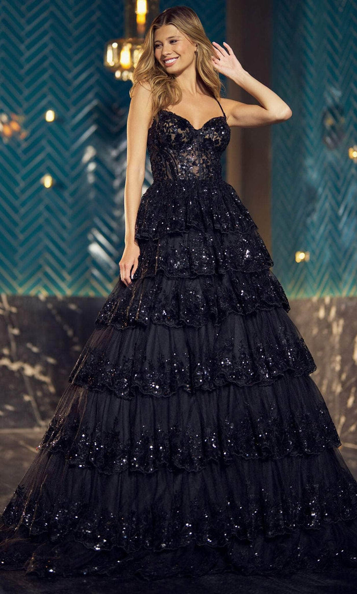 Sherri Hill 55925 - Spaghetti Strap Tulle Prom Gown Prom Dresses 000 / Black