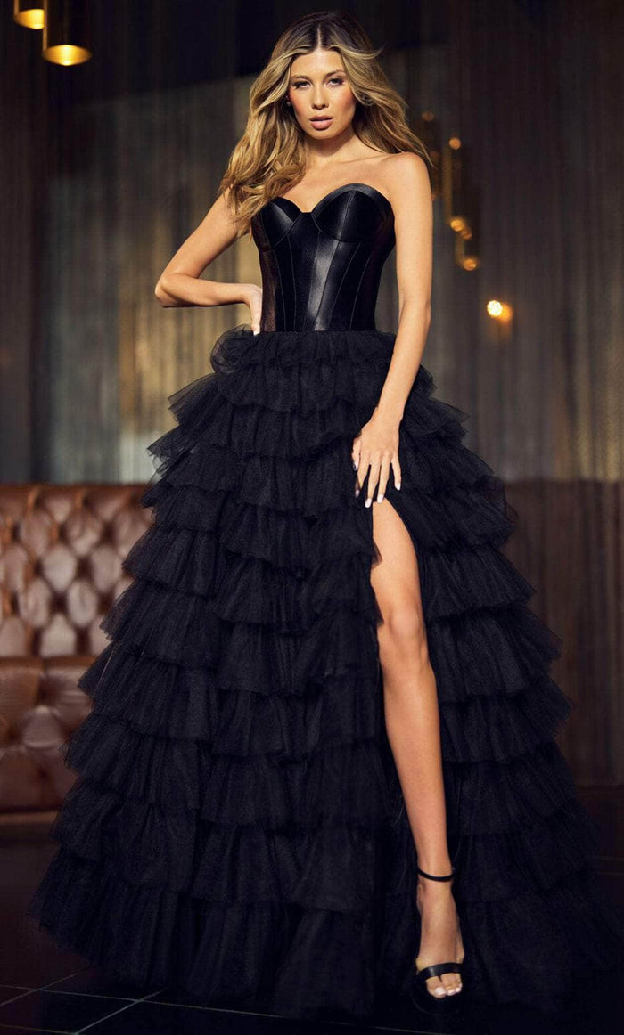 Sherri Hill 55928 - Corseted Ruffle-Skirt A-line Dress Evening Dresses 000 / Black