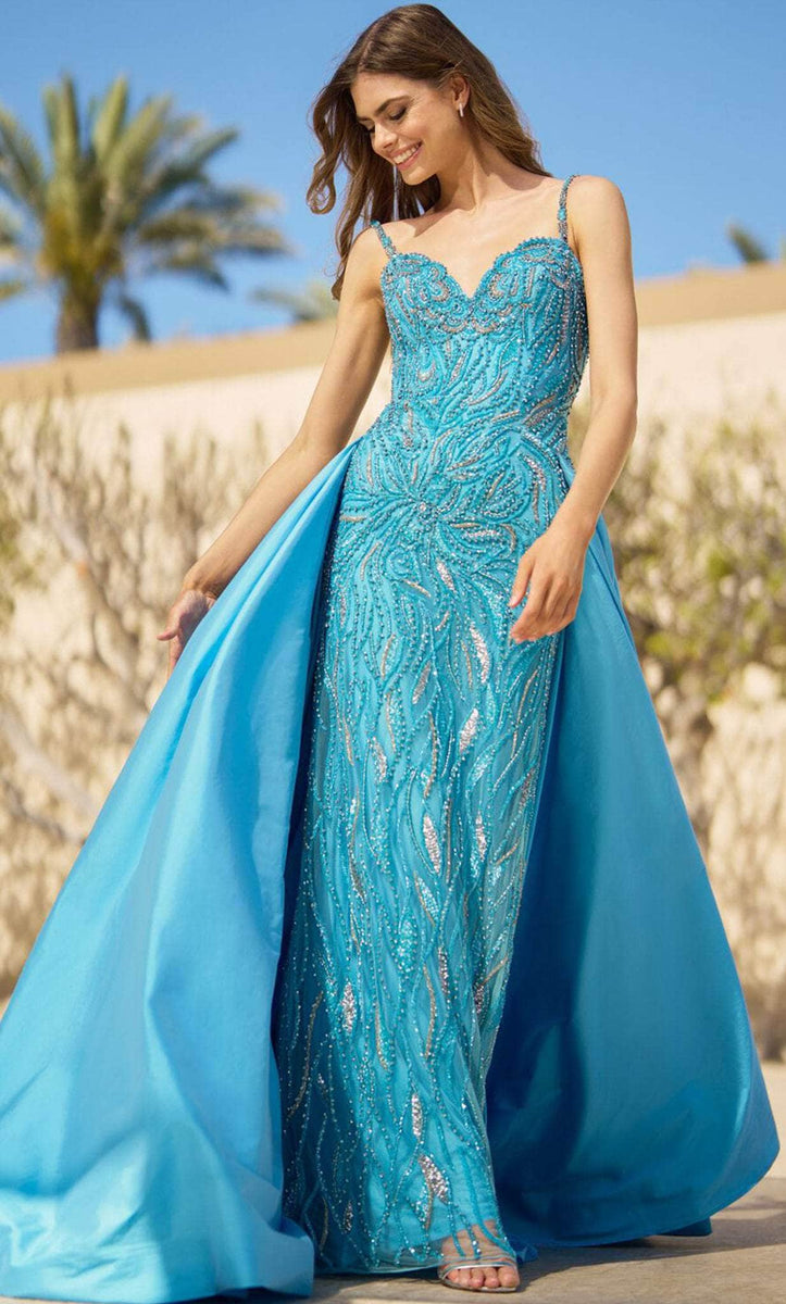 Sherri Hill 55935 - Bead-Detailed Long Sheath Gown with Overskirt ...