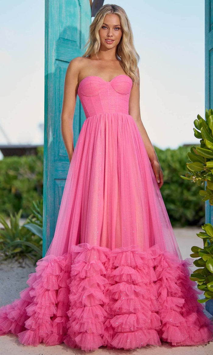 Sherri Hill 56040 - Ruched Bustier Gown Prom Dresses 000 / Bright Pink