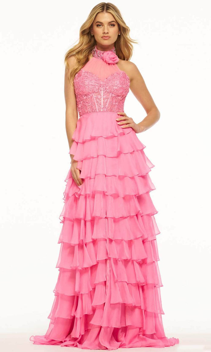 Sherri Hill 56083 - Beaded Halter Gown Special Occasion Dress 000 / Bright Pink