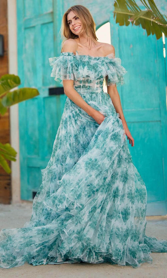 Sherri Hill 56128 - Printed Off-Shoulder Ballgown
