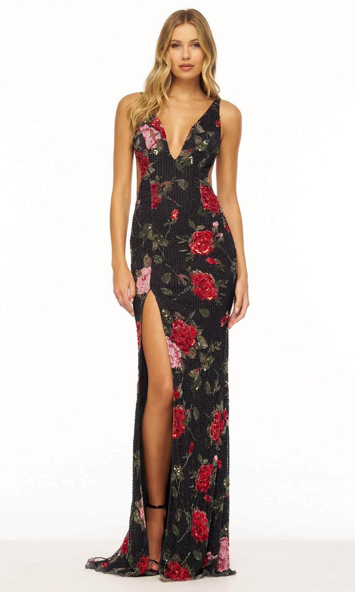 Sherri Hill 56301 - Floral Printed Sleeveless Dress Evening Dresses 000 / Black/Red Print