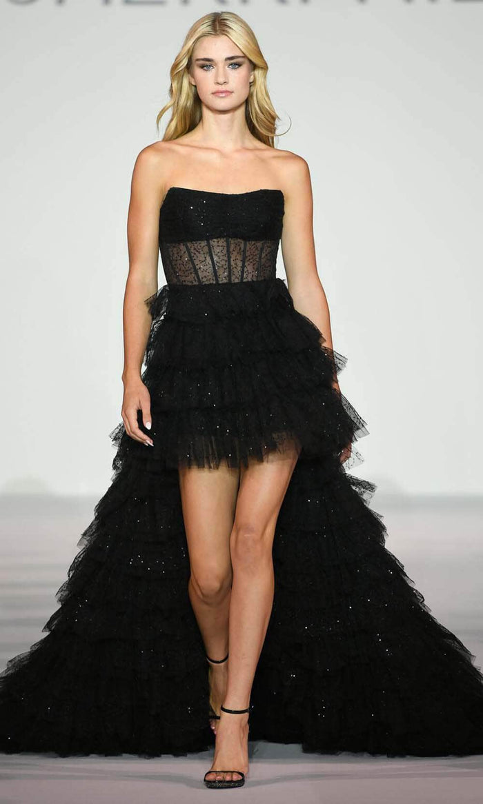 Sherri Hill 56385 - Ruffled High Low Prom Gown Evening Dresses 000 / Black