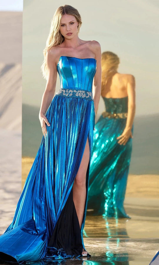 Sherri Hill 56522 - Metallic Scoop Neck Strapless Dress