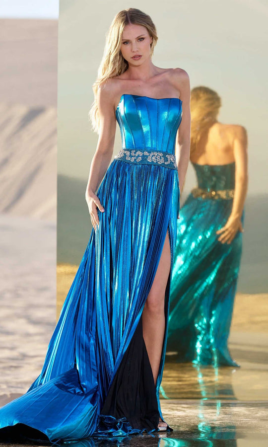 Sherri Hill 56522 - Metallic Scoop Neck Strapless Dress