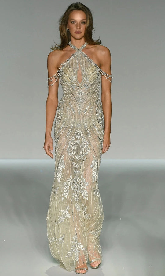 Sherri Hill 56555 - Beaded Halter See-Through Gown