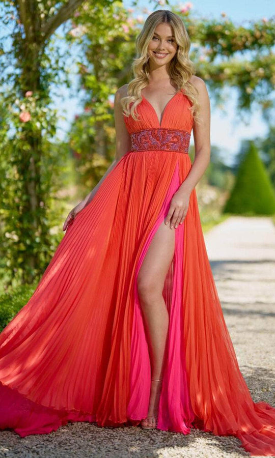 Sherri Hill 56700 - Plunging V-Neck Chiffon A-Line Gown