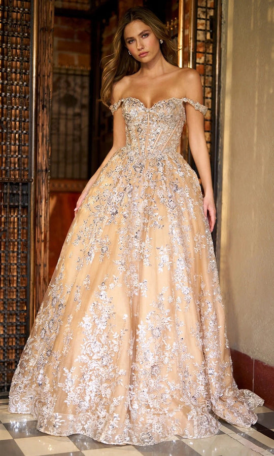 Sherri Hill 56711 - Off-Shoulder Lace Applique Ballgown