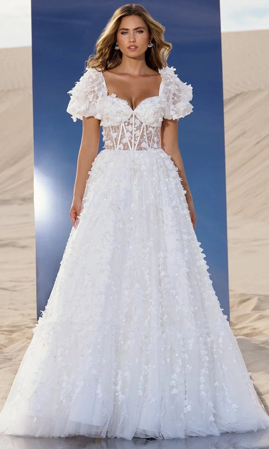 Sherri Hill 56813 - Floral Applique Puff Sleeve Ballgown