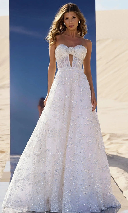 Sherri Hill 56823 - Glitter Strapless Corset A-line Gown