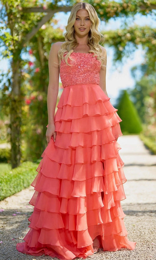 Sherri Hill 56866 - Leaf Lace Scoop Neck Chiffon Gown