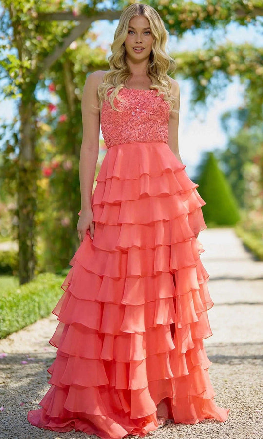 Sherri Hill 56866 - Leaf Lace Scoop Neck Chiffon Gown