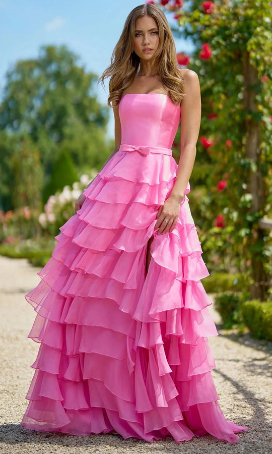 Sherri Hill 56867 - Strapless Ruffle Gown with High Slit