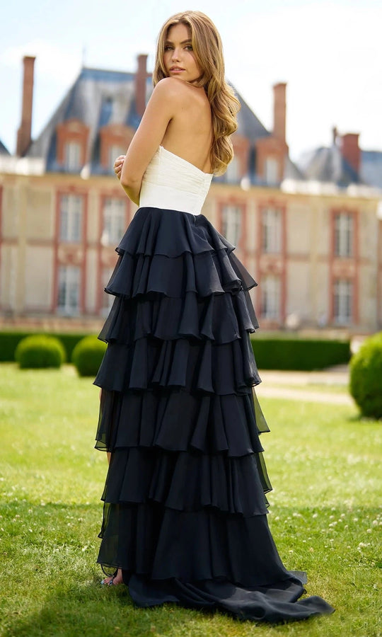 Sherri Hill 56870 - Strapless Chiffon Gown with Rosette Detail