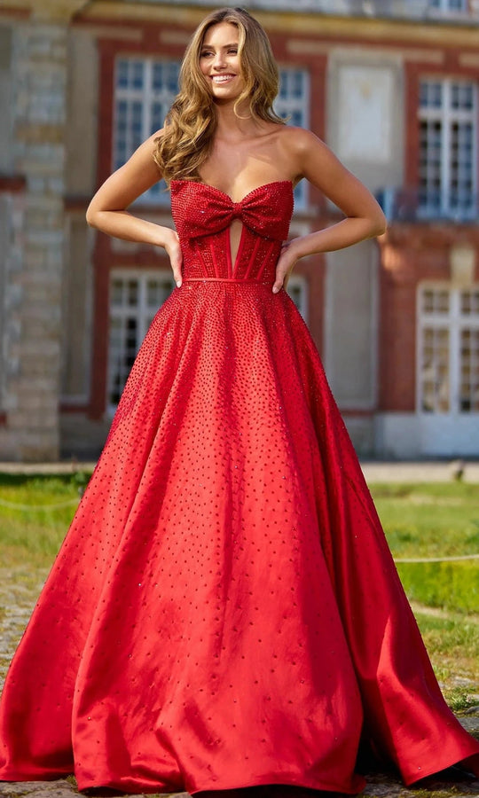 Sherri Hill 56900 - Beaded Strapless Evening Gown with Bow