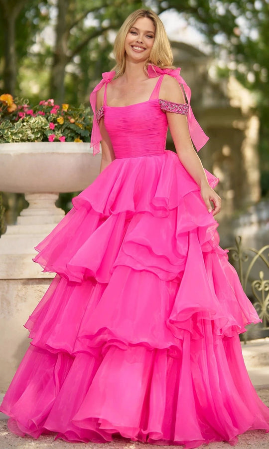 Sherri Hill 56927 - Layered Ballgown with Beaded Sleeves