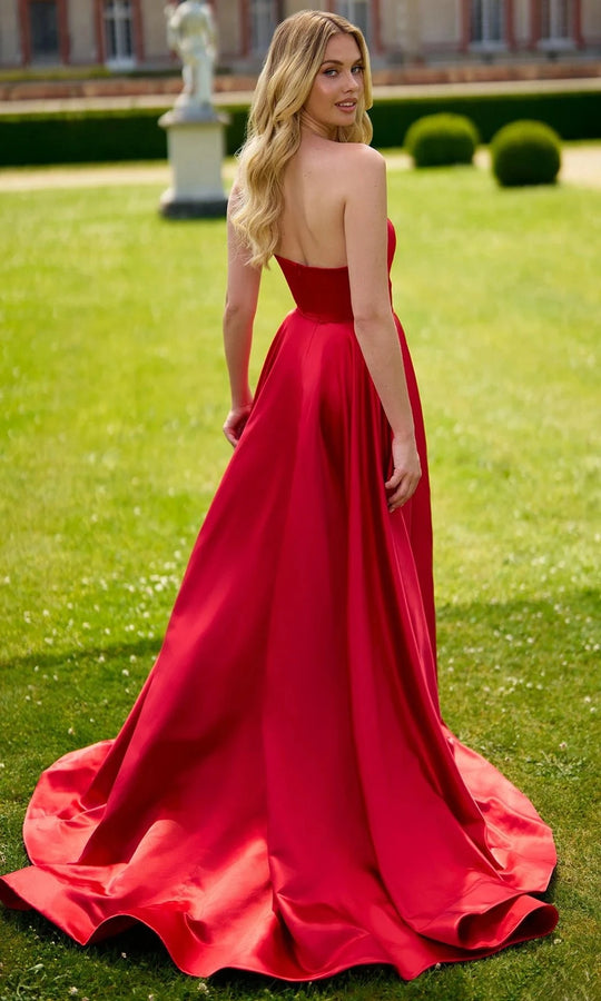 Sherri Hill 57006 - Satin Strapless Gown with High Slit