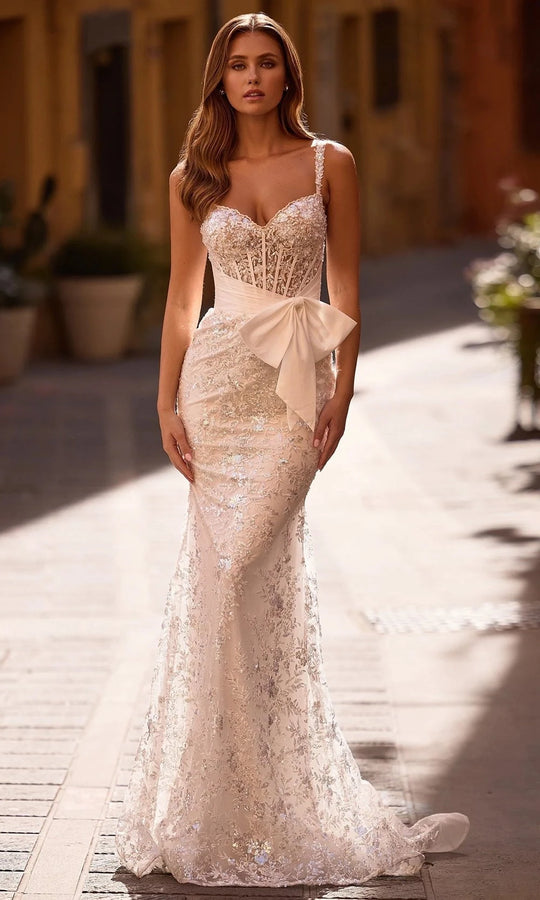 Sherri Hill 57045 - Lace Corset Gown with Bow Accent