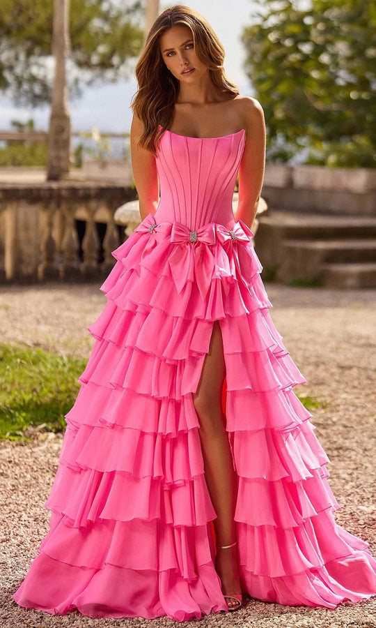 Sherri Hill 57225 - Strapless Tiered Ruffle Gown with Bow Accents