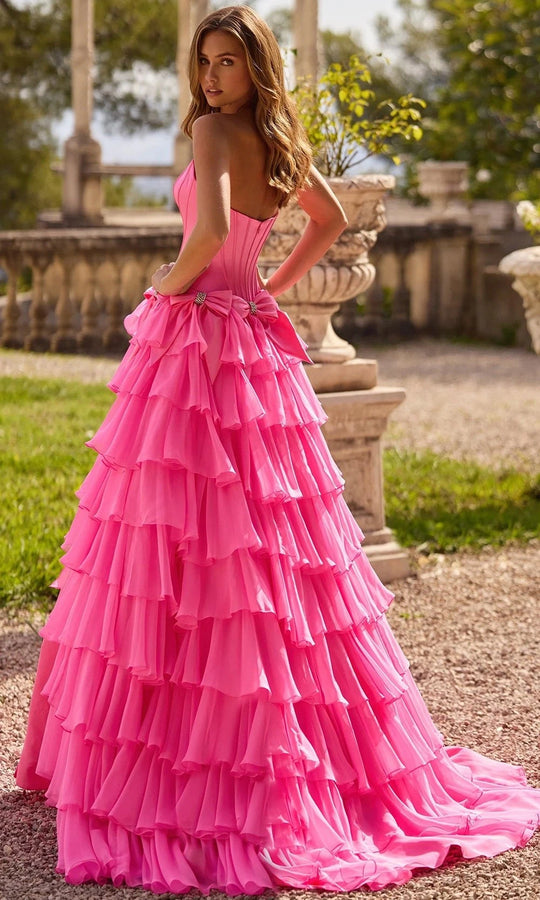 Sherri Hill 57225 - Strapless Tiered Ruffle Gown with Bow Accents