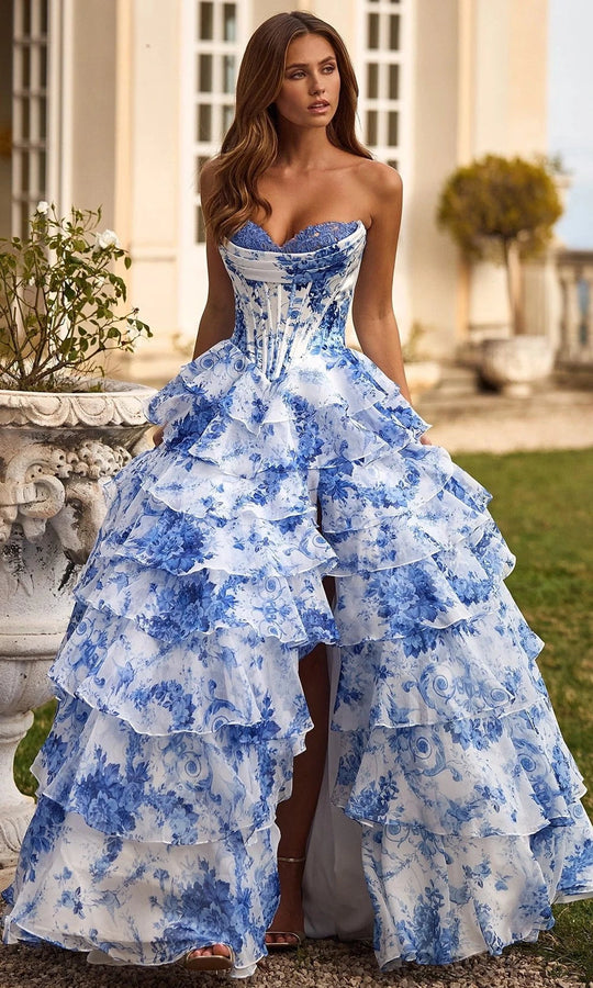Sherri Hill 57250 - Floral Tiered Ruffle Corset Gown